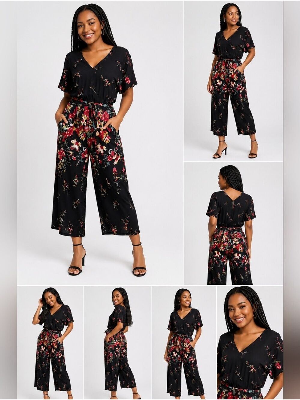UMGEE Two-Toned Floral Smocked Waist Short Sleeve Jumpsuit| Smock Waist